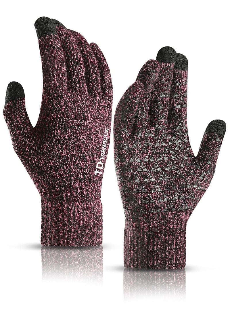 TRENDOUX Winter Gloves for Women, Knit Touch Screen Glove Texting Smartphone Driving - Anti-Slip - Elastic Cuff - Thermal Soft Upgraded Lining - Hands Warm in Cold Weather - Rose - M - Image 1